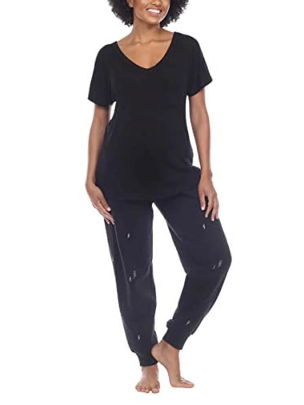 Honeydew Intimates Black V-Neck Short Sleeve Top & Jogger Sleep Set
